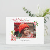 Festive Candy Cane Merry Christmas One Photo シーズンカード (スタンド正面)