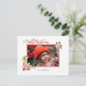 Festive Candy Cane Merry Christmas One Photo シーズンポストカード (スタンド正面)