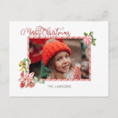 Festive Candy Cane Merry Christmas One Photo シーズンポストカード (正面)