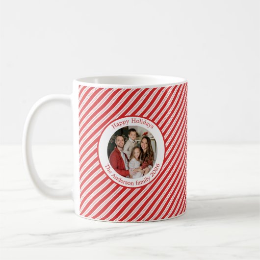 Festive Candy Cane Striped Christmas Red Photo コーヒーマグカップ (左)