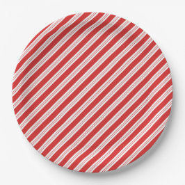 Festive Candy Cane Striped Christmas Red White  ペーパープレート