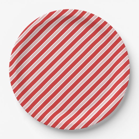 Festive Candy Cane Striped Christmas Red White  ペーパープレート (正面)