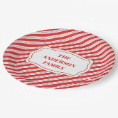 Festive Candy Cane Striped Christmas Red White  ペーパープレート (アングル)