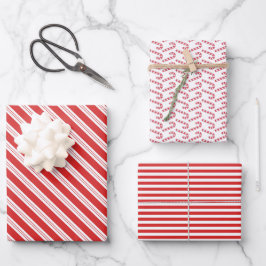 Festive Candy Cane Striped Christmas Red White ラッピングペーパーシート