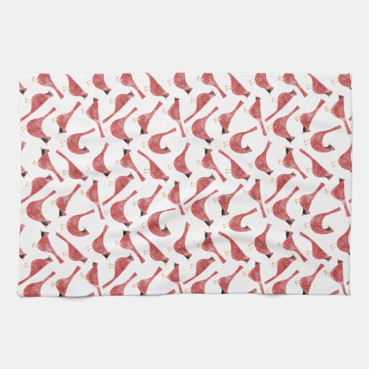 Festive Cardinal Bird Watercolor キッチンタオル (横)