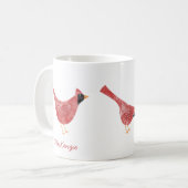 Festive Cardinal Bird Watercolor Personalized Name コーヒーマグカップ (正面左)