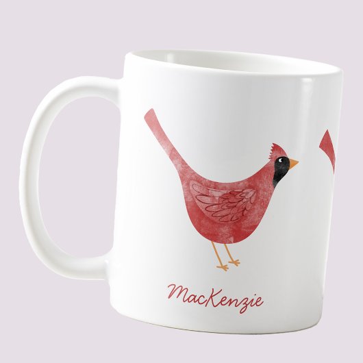 Festive Cardinal Bird Watercolor Personalized Name コーヒーマグカップ
