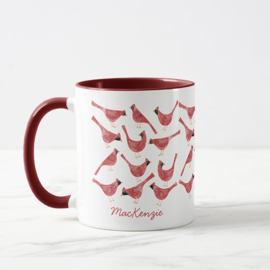 Festive Cardinal Bird Watercolor Personalized Name マグカップ (左)