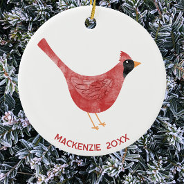 Festive Cardinal Bird Watercolor Personalized Year セラミックオーナメント