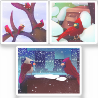 Festive Cardinal Scenes Sticker Pack シール