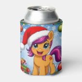 Festive Cartoon Pony Wearing Santa Hat  缶クーラー (缶正面)