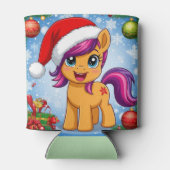 Festive Cartoon Pony Wearing Santa Hat  缶クーラー (裏面)