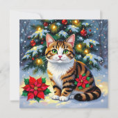 Festive Cat and Poinsettia Customized Christmas シーズンカード (正面)