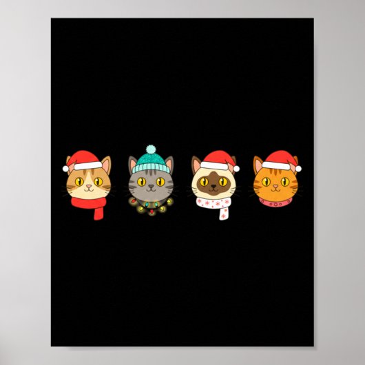 Festive Cat Lineup, Holiday Cat Art Cat Lovers, Ca ポスター (正面)