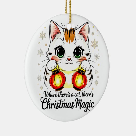 Festive Cat with Lanterns - Cute Lunar New Year セラミックオーナメント (右)