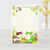 Festive Cats with Gifts  カード (黄色い花)
