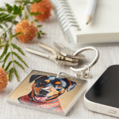 Festive Cheer: Cozy Rottweiler Mix in Red Sweater キーホルダー (正面右)