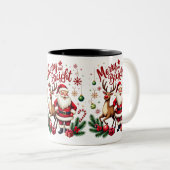 Festive Cheer with Santa & Reindeer - Holiday Mug ツートーンマグカップ (正面右)