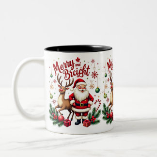 Festive Cheer with Santa & Reindeer - Holiday Mug ツートーンマグカップ
