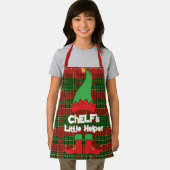 Festive Chef Elf Little Helper Red Green Tartan エプロン (インサイチュ)
