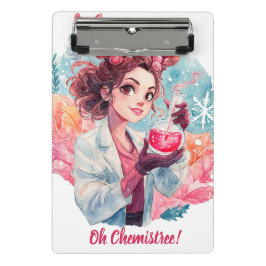 Festive Chemist Girl Watercolor Science Art ミニクリップボード