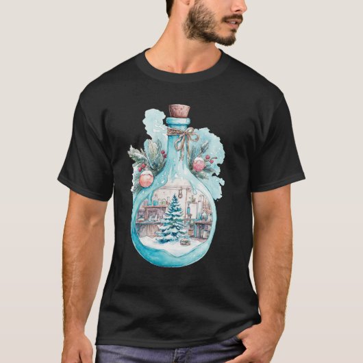 Festive Chemist Girl Watercolor Science Art Tシャツ (正面)