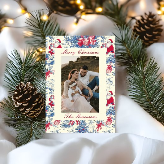 Festive Chinoiserie Toile De Jouy Photo Christmas シーズンカード