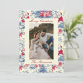 Festive Chinoiserie Toile De Jouy Photo Christmas シーズンカード (スタンド正面)