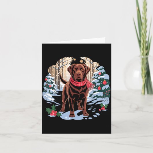 Festive Chocolate Lab In Snowy Forest Winter Xmas  カード (正面)