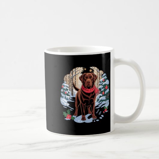 Festive Chocolate Lab In Snowy Forest Winter Xmas コーヒーマグカップ (右)