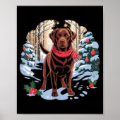 Festive Chocolate Lab In Snowy Forest Winter Xmas  ポスター (正面)
