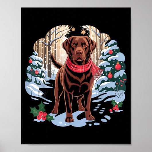 Festive Chocolate Lab In Snowy Forest Winter Xmas  ポスター (正面)