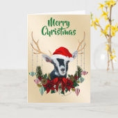 Festive Christmas Alpine Goat Kid カード (黄色い花)