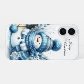 Festive Christmas blue snowman customizable  iPhone 16ケース (裏面横)