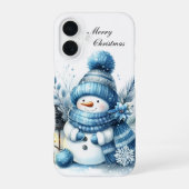 Festive Christmas blue snowman customizable  iPhone 16ケース (裏面)