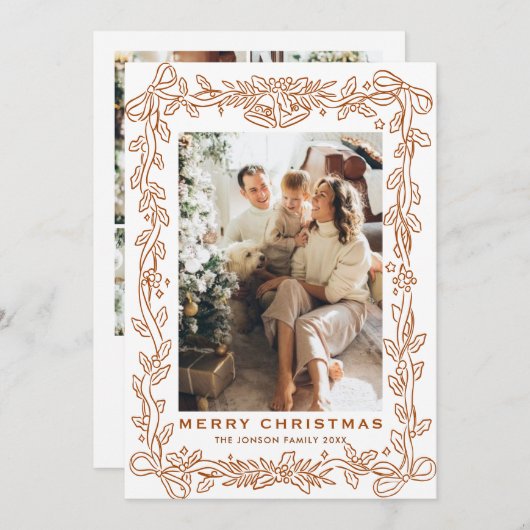 Festive Christmas Boho Beige Bow Ribbon 5 Photo シーズンカード (正面/裏面)