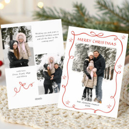 Festive Christmas Boho Red Bow Ribbon 3 Photo シーズンカード