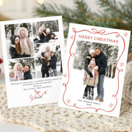 Festive Christmas Boho Red Bow Ribbon 5 Photo シーズンカード