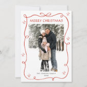 Festive Christmas Boho Red Bow Ribbon 5 Photo シーズンカード (正面)