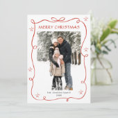 Festive Christmas Boho Red Bow Ribbon 5 Photo シーズンカード (スタンド正面)