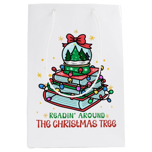 Festive Christmas Book Lover ミディアムペーパーバッグ (正面)