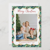 Festive Christmas Botanical Greenery Pattern Photo シーズンカード (正面)