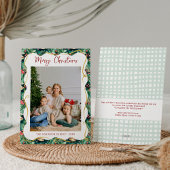 Festive Christmas Botanical Greenery Pattern Photo シーズンカード