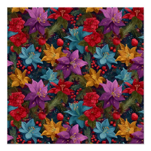 Festive Christmas Botanical Pattern ポスター (正面)
