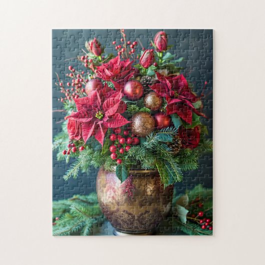 Festive Christmas Bouquet with Pine and Poinsettia ジグソーパズル (縦)