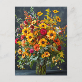 Festive Christmas Bouquet with Pine and Poinsettia ポストカード