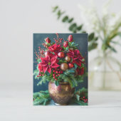 Festive Christmas Bouquet with Pine and Poinsettia ポストカード (スタンド正面)