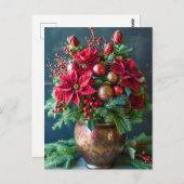 Festive Christmas Bouquet with Pine and Poinsettia ポストカード (正面/裏面)