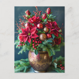 Festive Christmas Bouquet with Pine and Poinsettia ポストカード