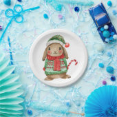 Festive christmas bunny with candy cane ペーパープレート (パーティー)